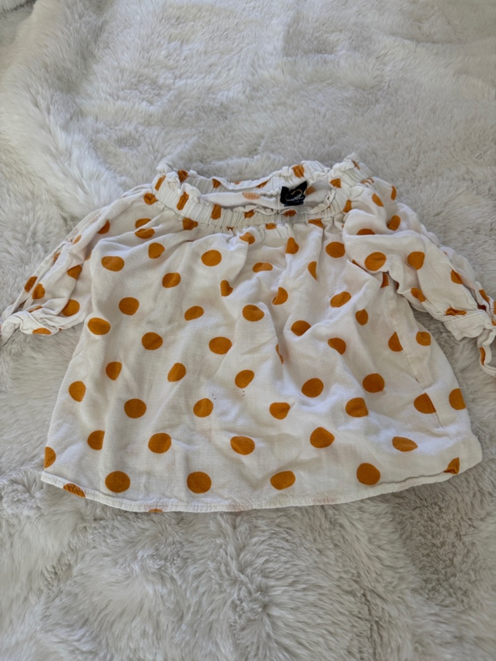 Toddler Girls White Polka Dot Long Sleeve Top in Mustard